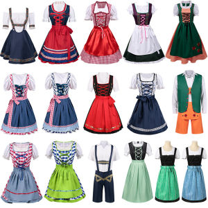 Manpinshang Halloween Carnival Costume German Beer Festival Outfit Size-Specific Suspender Pants Set Bavarian Womens Costume