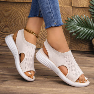[Free Shipping] Summer Fashion Casual Beach Shoes For Women Slip-On  Sandals Flat Hollow Open-Toe Roman Shoes For Women