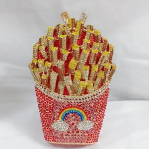 French Fries Diamond Bag Crystal Diamond Bag Hollow Metal Diamond Inlaid Dinner Bag Handheld Bag for Plus Phone