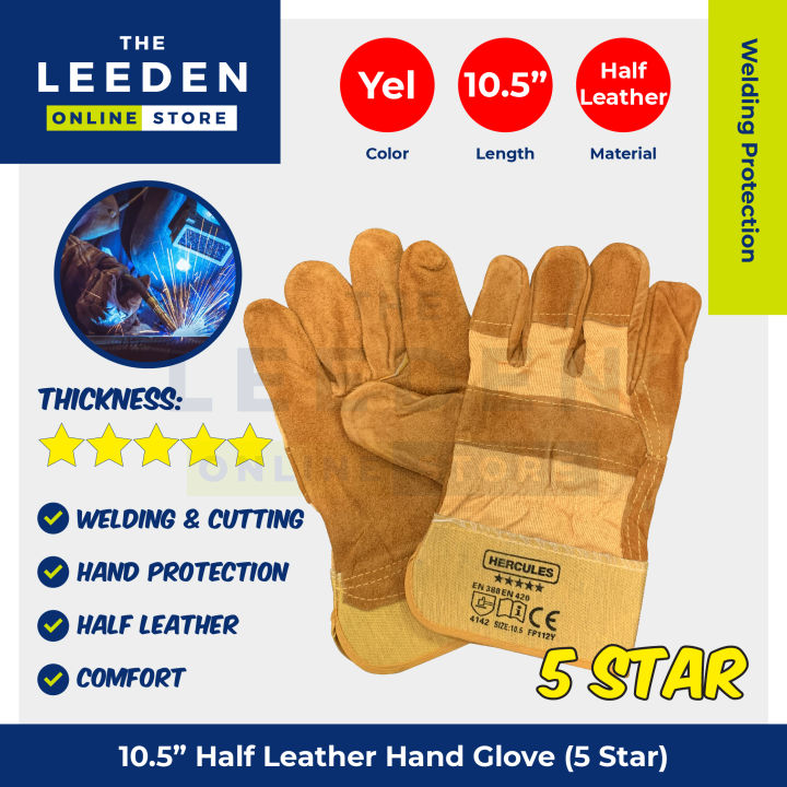 Hercules Half Leather Hand Gloves Yellow (5 Star) 10.5" by Leeden Online Store
