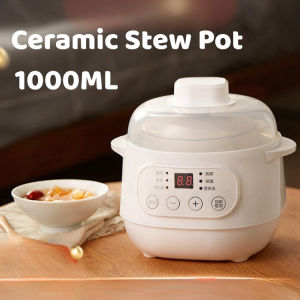 Glnest Electric Stew Pot 1000ML Slow Cooker Multi Cooker Ceramic Inner Pot Mini Electric Cooker Soup Porridge Dessert Cooker 24H Timer Keep Warm Portable Small Cooker Periuk Elektrik
