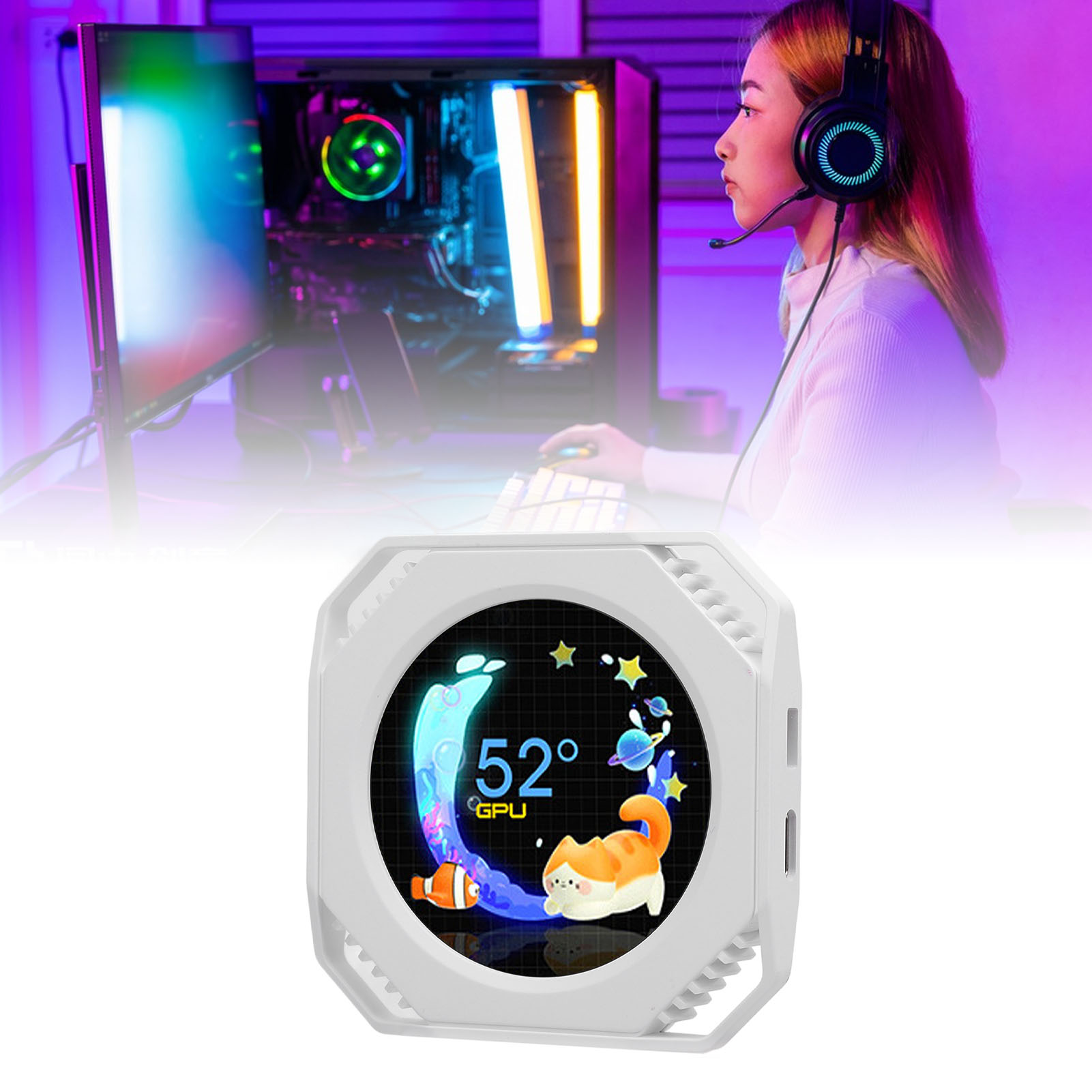 CPU Cooler Lcd Display RGB 2.1 Inch Computer Temperature Display for Gaming