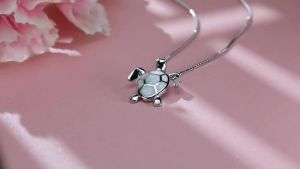 Turtle Gifts for Women: 925 Sterling Silver Turtle Necklace & Opal Sea Turtle Jewelry