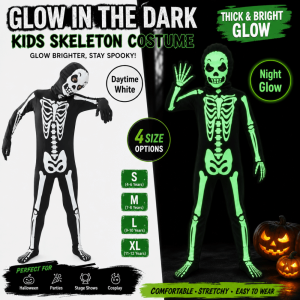 FLYING Luminous Skeleton Skull Costume Glow-in-dark Printed Skeleton Ghost Jumpsuit Full Body Halloween Cosplay Outfits Costume Party