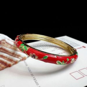 BAGUO Vòng tay đôi Vòng đeo tay cloisonne Trung Quốc Truyền thống Tráng men Vòng tay nữ Vòng tay trên tay Dân Tộc Vòng tay hoa mẫu đơn Filigree Quà tặng cho nữ