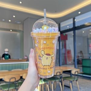 450ml Cute Kuromi My Melody Straw Water Cup Cartoon Flip Cap Large Capacity Transparent Water Bottle Portable Sports Mug Girl Birthday Gifts