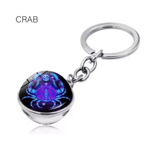 12 Constellation Glass Ball Keychain Key Rings European & American 12 Constellation Key Chain Time Stone Double-Sided Glass Ball Keychain Fashion Gifts Fashion Birthday Gift Double Side Leo For Men Luminous Zodiac Keychain