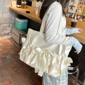 MOUSSON  กระเป๋าปวดกระเป๋าโท้ทความจุขนาดใหญ่สำหรับผู้หญิงกระเป๋าสะพายไหล่แบบพกพาสำหรับนักเรียน2มิติ JK ริบบิ้นสไตล์ญี่ปุ่นสำหรับผู้หญิง