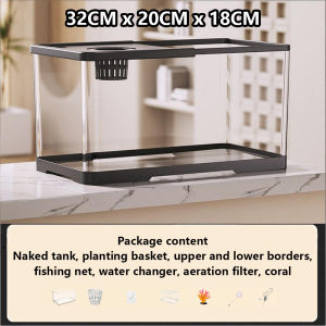 Betta Fish Tank High-Transparent AS Material Aquarium 40cmx25cmx21cm Large Size 360° Panoramic View No Water Change (Walang Palit Tubig) Lazy Fish Tank Freshwater Beginner-Friendly Ecological Filter Aquarium for Home Office