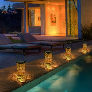 JeeYee Solar Led Light Outdoor With Replacement Light Top Waterproof Leaf Graphics Retro Metal LED Hanging Light Solar Panel Solar Power Solar Water Pump