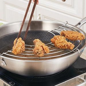 26cm/32cm Frying Oil Strainer Steam Rack Oil Drainer Portable StorableStainless Steel Mesh Colander Filter Kitchen Accessories