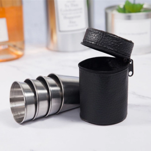 4PCS Mini Stainless Steel Shot Glass Cup Portable Travel Cups Wine Drinking Glasses Cover Bag 30ML