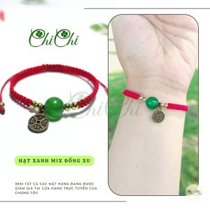 [Chi Chi] Vòng Tay Lắc Tay Chỉ Đỏ Mặt Hình Đồng Xu Mix Hạt - MS007