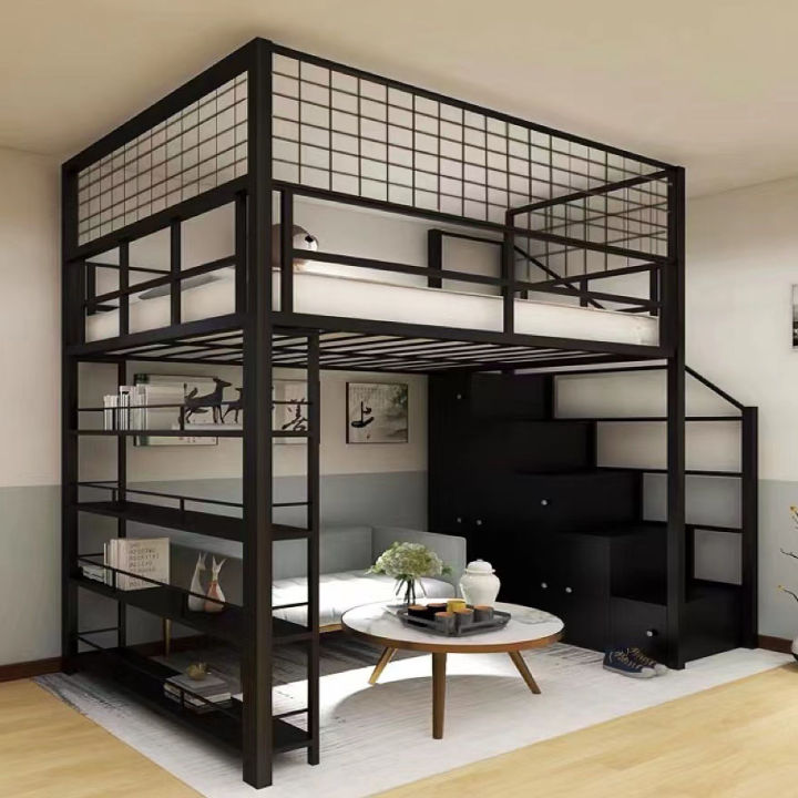 【Pro One Project】Steel Loft Bed with Bookshelf with Storage staircase