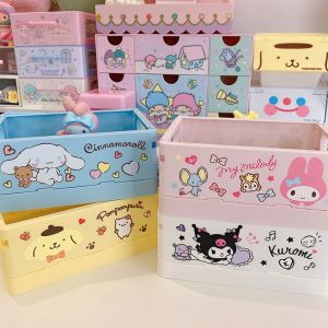 Ins Kawaii Sanrio Kuromi Cinnamoroll Desktop Plastic Storage Baskets Organizer Box Folding Stackable Toy Cartoon Cute Desktop Storage Boxs