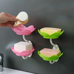 Double Layer Soap Box Flowers Lotus Shaped Soap Box Draining Soap Dish Soap Box Punch-free Wall Mounted Soap Tray