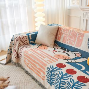 ADDO Double Use Cartoon Sofa Cover With Tassel Nordic Style Sofa Full Cover Blanket Cute Thick Sofa Throw Blanket Living Home