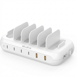 BELLSTAR 75W 6-Port USB Fast Charging Station Desktop PD Power Adapter with Multi-Ports