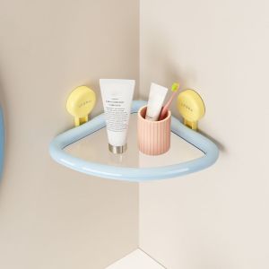 Plastic Suction Cup Triangle Shelf Color Wall Mounted Shower Organizer Drainable Punch Free Corner Storage Shelf