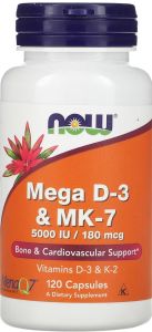 NOW Foods - Mega D3 (5000 IU) & MK-7(180 mcg) 60/120 Veg Capsules best by 05/2028 FREE SHIPPING!