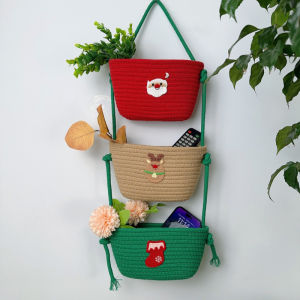 Wall-Mounted Storage Basket Hanging Basket Dormitory Room Storage Rack Wall-Mounted Bag Cotton Thread Woven Wall-Mounted Behind Door Wall Storage Basket