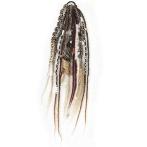 NALANILI Hand-Braided Matte Dreadlock Ponytail Elastic Beaded Braided Ponytail Extension Styling Synthetic Fiber Ponytail Hairpiece Music Festival