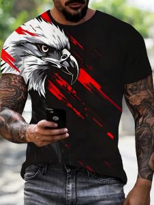 Men 3D Eagle Print T-Shirt Short Sleeve Crew Neck Casual Top Vibrant Eagle Design Streetwear Fashion High Quality Male Clothing