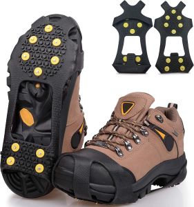 Ice Snow Cleats for Shoes BootsWalk Traction Cleats Rubber Crampons Anti Slip 10-Stud Winter Ice Cleat Slip-on Stretch Footwear for Women Men Kids