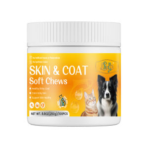LDECO Cat & Dog Skin & Coat Supplement Soft Chews - Omega 3 & Biotin for Shedding Control Shiny Fur