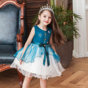 Girls Blue Tulle Princess Dress – Sleeveless Summer Gown with Fluffy Skirt for Birthday Baptism Party or Daily Wear | 5 Colors | Kids Formal & Casual Dress for 3-12 Years
