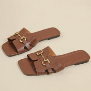 [Free Shipping] Plus-Size H-Style Flat Sandals For Women New Summer Model Outdoor Wear Metal Buckle Square-Toed Sandals