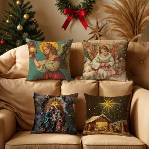 Christmas Pillowcase Single Pack 25 Styles Available 40x40/45x45/50x50cm Including Retro Angels Fantasy Christmas Towns Manger Scenery and Other Religious Styles Christmas Patterns Sofa Cushion Covers Winter Home Decoration Pillowcases Holiday Gifts