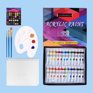 Acrylic Paint Set 24 Colors 12ml Non-Toxic Paints Sets for Artists Painters Kids Painting Brushes Palette Canvas Professional Painting Supplies Set