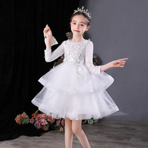 Summer Green White Baby Princess Flower Embroidery Floral Masquerade Red Carpet Dress Girls Kid Child Fluffy Tulle Applique Wedding Party Dress for 3 4 5 6 7 8 9 10 11 12 years old