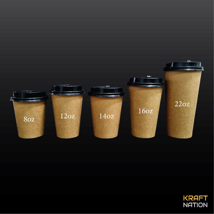 [Premium] 50 Set 8/12/14/16/22oz Kraft Paper Cup Hot Milk Tea/Coffee ...