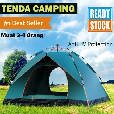 Tenda Camping Outdoor Kapasitas 3-4 Orang Kemping Kemah Lipat Waterproof Anti UV 210 x 180 x 135 cm