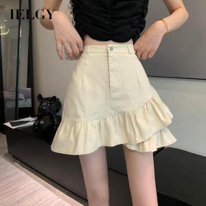 IELGY Chân Váy Xếp Nếp Bất Đối Xứng Cho Nữ Chân Váy Ngắn Chữ A Cạp Cao