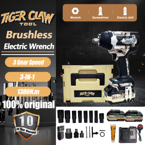 Tiger Claw Brushless Cordless Impact Wrench Rechargeable Lithium Battery 1380N·m High Torque Tool Set Screwdriver Drill