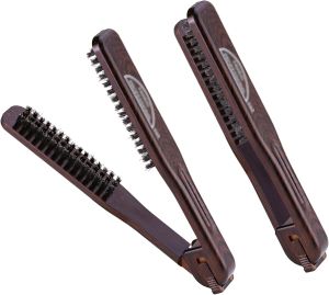 PERFEHAIR Double Sided Straightening Brush - Natural Boar Bristle Clamp for Smooth Frizz-Free Styling No Hair Pulling Long-Lasting Design