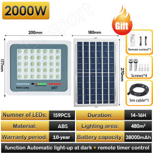 Solar Lights Outdoor Lampu Solar lamp Remote Control Solar Powered Flood Light Waterproof for Yard Swimming Pool 8000W lampu Solar outdoor lighting LED Solar Spotlight IP67 Waterproof Remote garden Light
