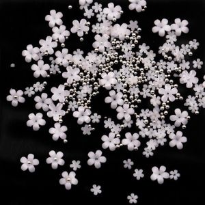 Acrylic Flower Nail Art Decoration Mixed Size White Rhinestones Silver Gem Manicure Tool Accessories