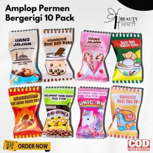 Amplop Lebaran Permen Bergerigi 10 Pack Isi 100 Lembar Amplop lebaran Amplop Lebaran Idul Fitri Murah Meriah Motif Lucu