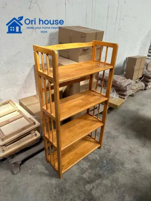 Kệ sách 4 tầng ngang 64 cm kệ gỗ cao su đa năng hàng lắp ráp Ori House