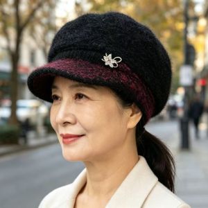 MUSCLEX Đã được làm dày Mũ dành cho mẹ ở độ tuổi trung niên. Lót lông cừu Giữ Ấm Mũ len đan. Thời trang Chống gió. Mũ len Mùa đông