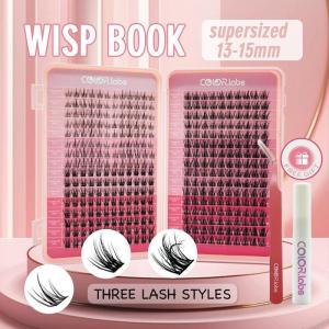 COLOR.labs Eyelash Extensions Supersized 13-15mm Wisp Book 3 Lengths/Styles with Free Tweezers and 5ml Glue Mixed Individual Reusable Cluster Lashes