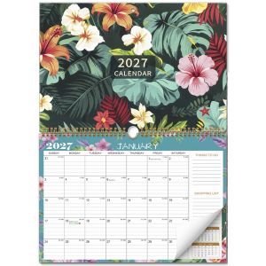GENENIC Spacious 2027 English Wall Calendar Large Size Thick Paper Monthly Planner Calendar Wall Decor Monthly Layout Planner Organizer Home