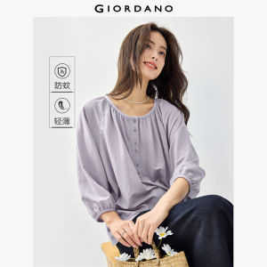 Giordano Women Anti-mosquito half placket 3/4 sleeve tee Free Shipping 05325446