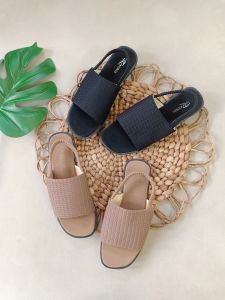 Rioros - Valeri Sepatu Sandal Selop Wanita Flat Tali Karet Kasual Korea Hitam Dan Moka