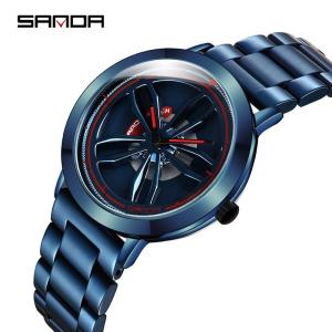 SANDA Đồng Hồ Nam Sang Trọng Thiết Kế Bánh Xe Quay Đồng Hồ Thạch Anh Chống Nước Thời Trang Thể Thao Đồng Hồ Nam Chất Lượng Hàng Đầu Dây Thép Không Gỉ
