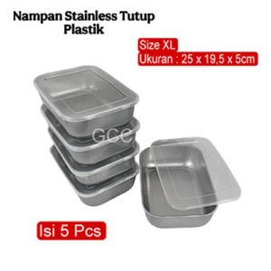 5 PCS Wadah Penyimpanan Makanan Baki STainless STeel Lengkap Tutup Plastik